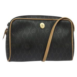 Authentic Christian Dior Honeycomb Canvas Shoulder Bag PVC Black